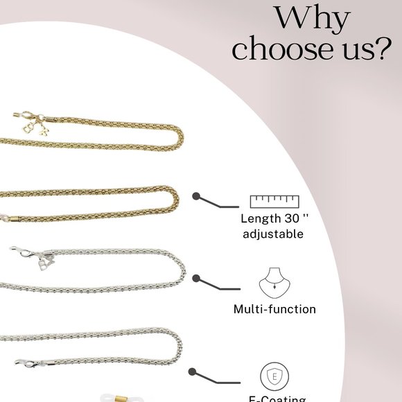 New Glasses/Eyeglasses Holder 18k Gold Plated Chain - Picture 3 of 5